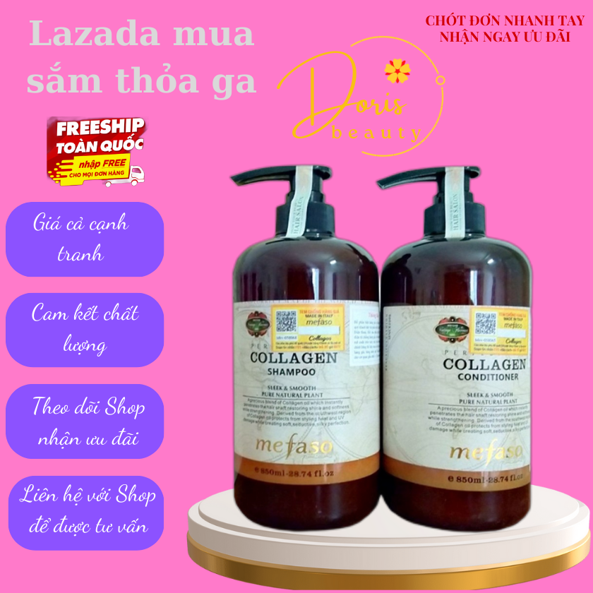 Bộ dầu gội xả collagen argan mefaso chai 850 ml 1 cặp 2 chai