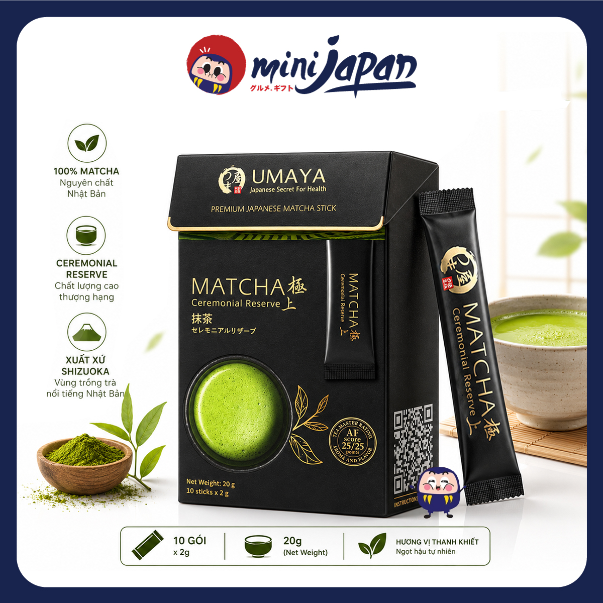 Hộp Bột Trà Xanh Cao Cấp Matcha Umaya Ceremonial Reserve Nhật Bản 10 gói x 2g