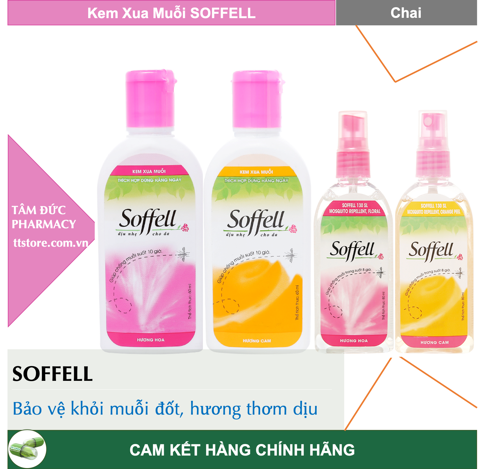 Soffell - xịt / kem bôi chống muỗi soffell hương hoa, cam