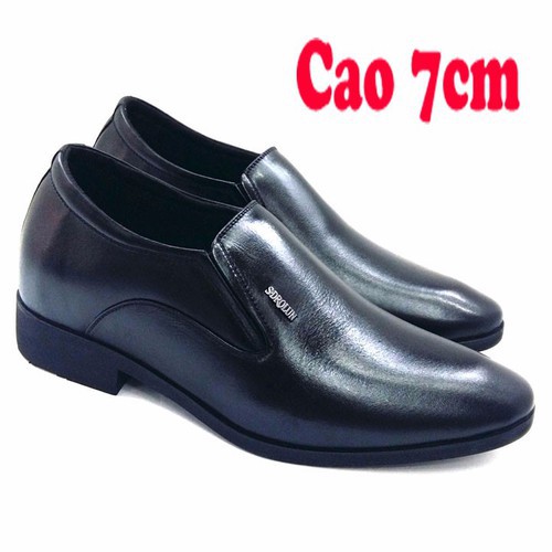  Giày nam da bò thật tăng chiều cao 7cm Giầy tây lười công sở độn đế cao cấp đen đẹp hàn quốc chú rể mặc vest 