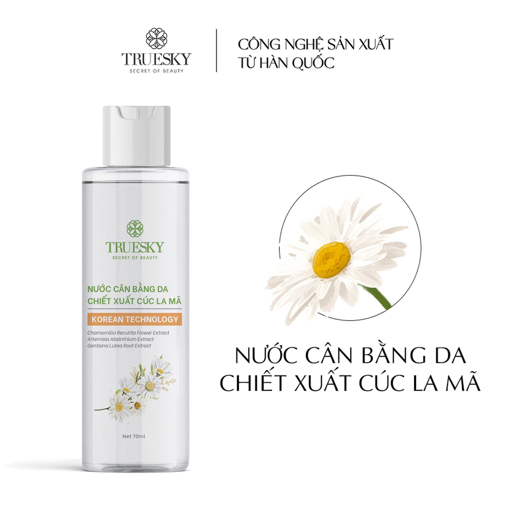 Tonner hoa cúc Truesky giúp dưỡng ẩm, dưỡng trắng, ngừa lão hoá 70ml