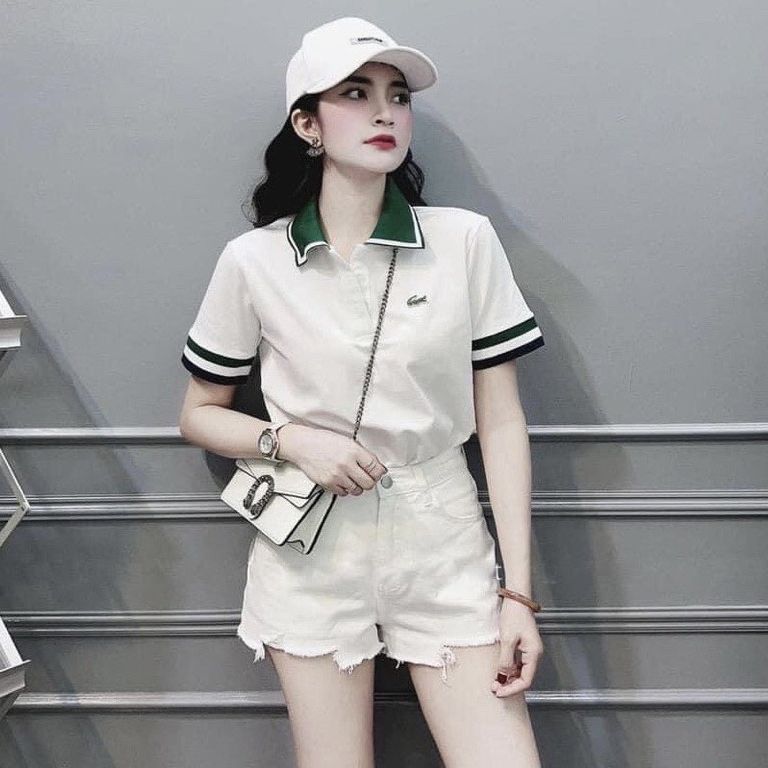 Áo polo nữ vải cá sấu cổ dệt bo len hàng cao cấp có size