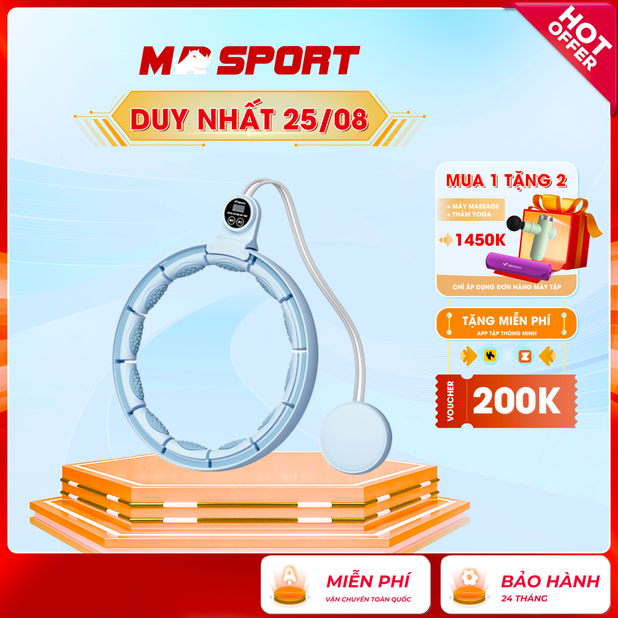 Vòng lắc eo merach mr-2214 , vòng lắc eo giảm mỡ bụng có đồng hồ đếm số vòng thông minh