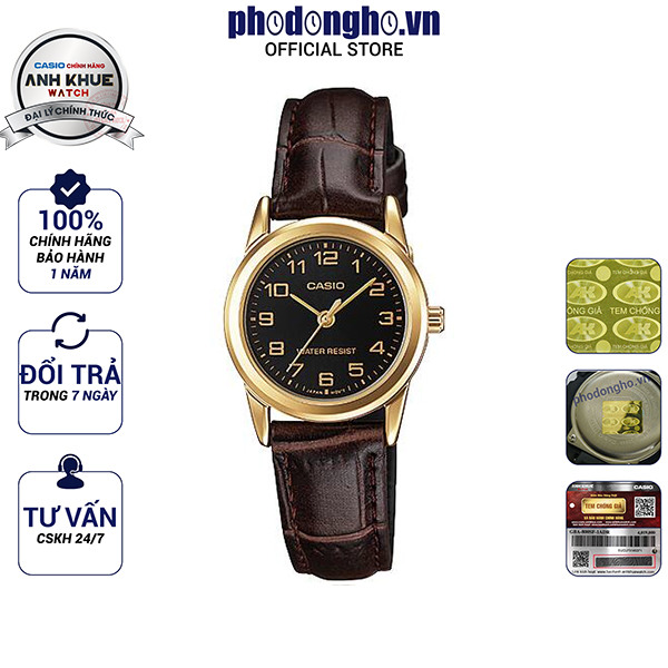 Đồng hồ nữ dây da Casio Anh Khuê LTP-V001GL-1BUDF