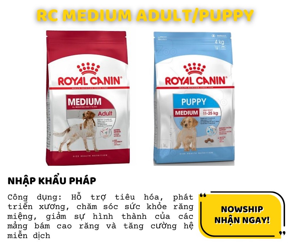Hạt khô Royal Canin Medium Junior/Puppy 4kg cho chó cỡ vừa