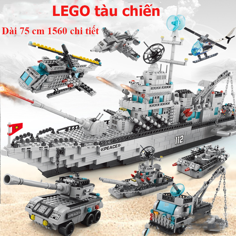 Đồ chơi xếp hình lego hạm đội tàu chiến tên lửa với 1560 chi tiết dài 75cm nhiều kiểu chơi khác nhau