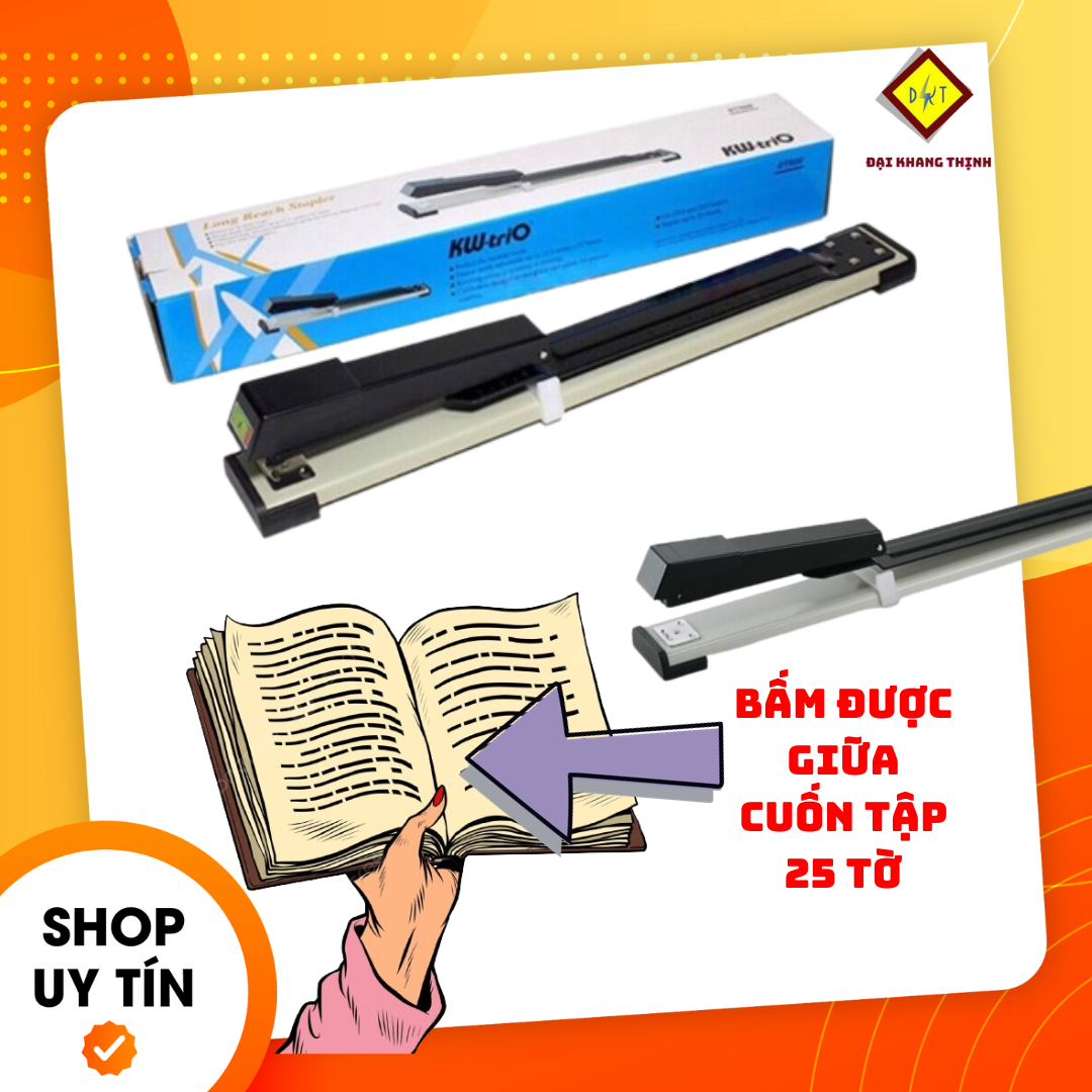 Máy bấm kim cán dài kw.trio 5900 bấm giữa cuốn tập, dập ghim cán dài giữa trang 25 tờ cam kết chính hãng