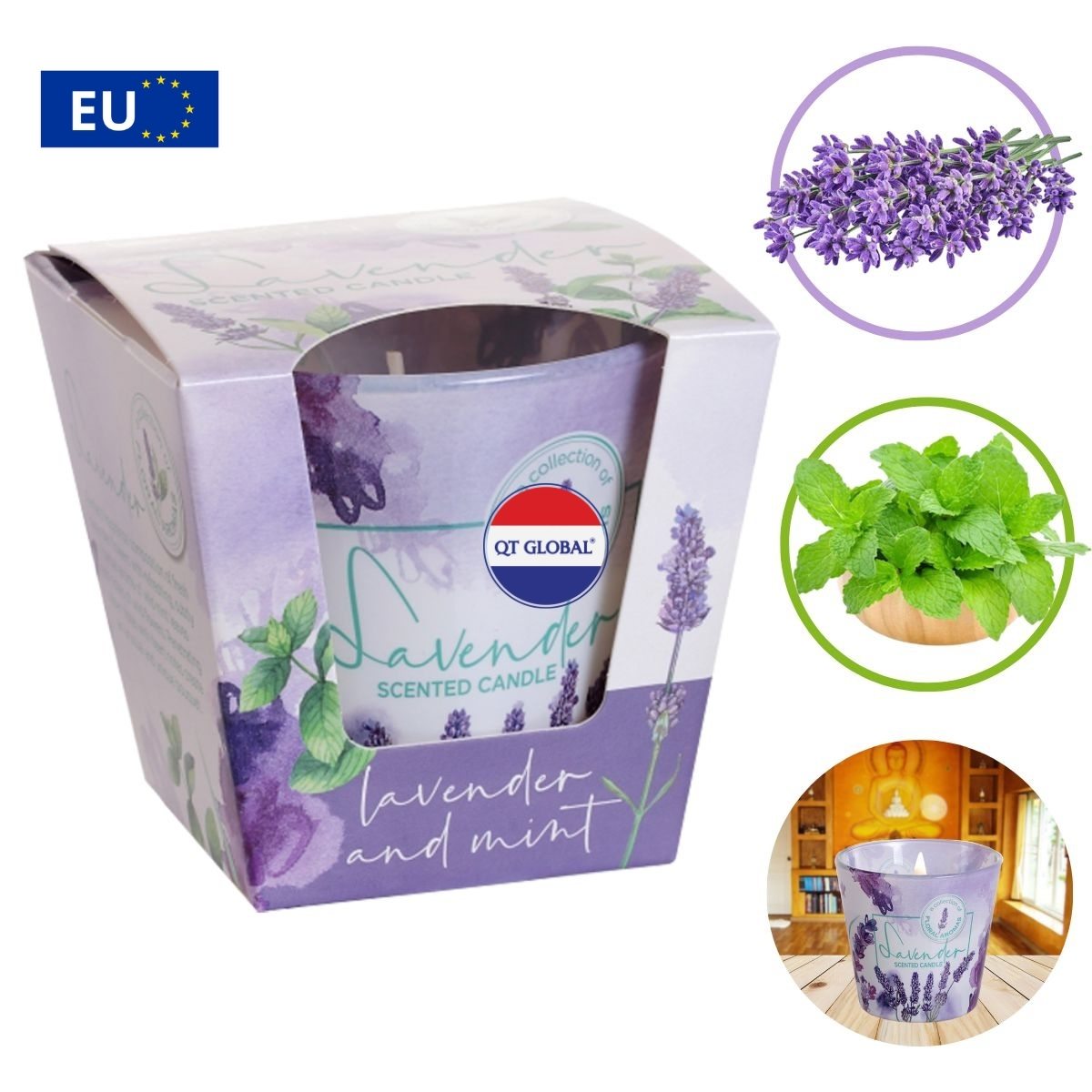 Ly nến thơm Bartek Candles 115g Lavender - oải hương, bạc hà, thơm phòng, hỗ trợ khử mùi (giao mẫu ngẫu nhiên)