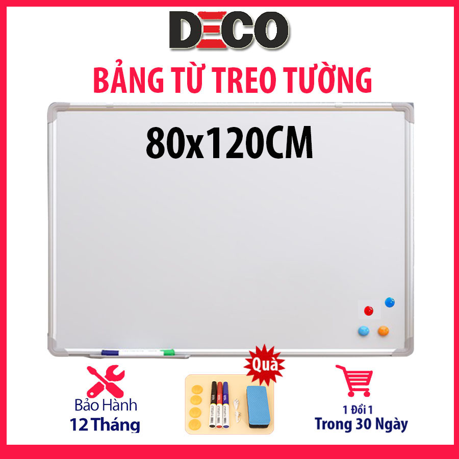 Bảng viết bút lông Hàn Quốc kt 80 x 120cm. Bảng trắng flipchart treo tường. Tặng 4 bút dạ, 6 nam châm và 1 bông lau.