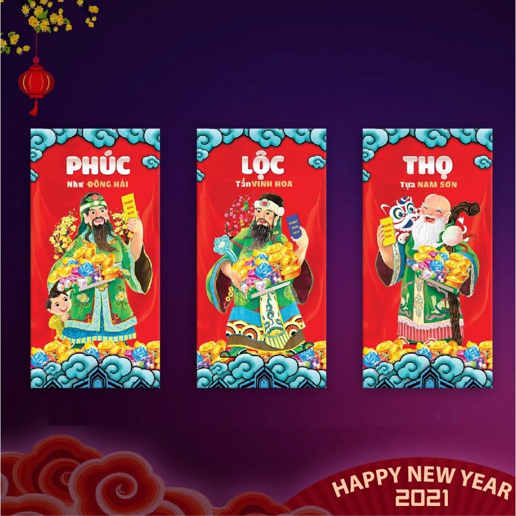 Combo 10 Bao lì xì Phúc Lộc Thọ Tết Tân Sửu 2021 - L'angfarm kính tặng (Đỏ)