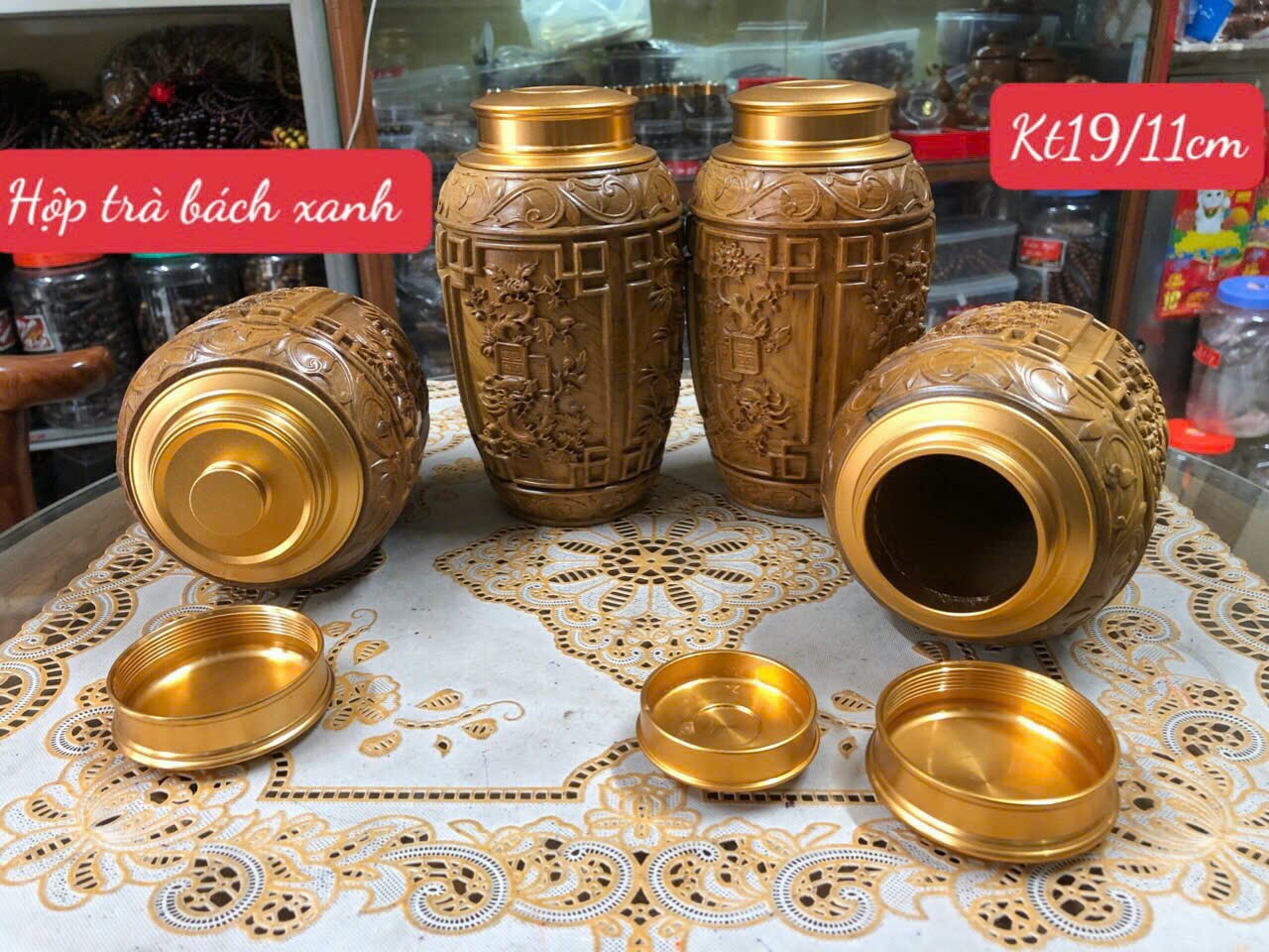 Hộp đựng trà ( chè ) bằng gỗ bách xanh, gỗ hương cao cấp kt cao 19×11cm