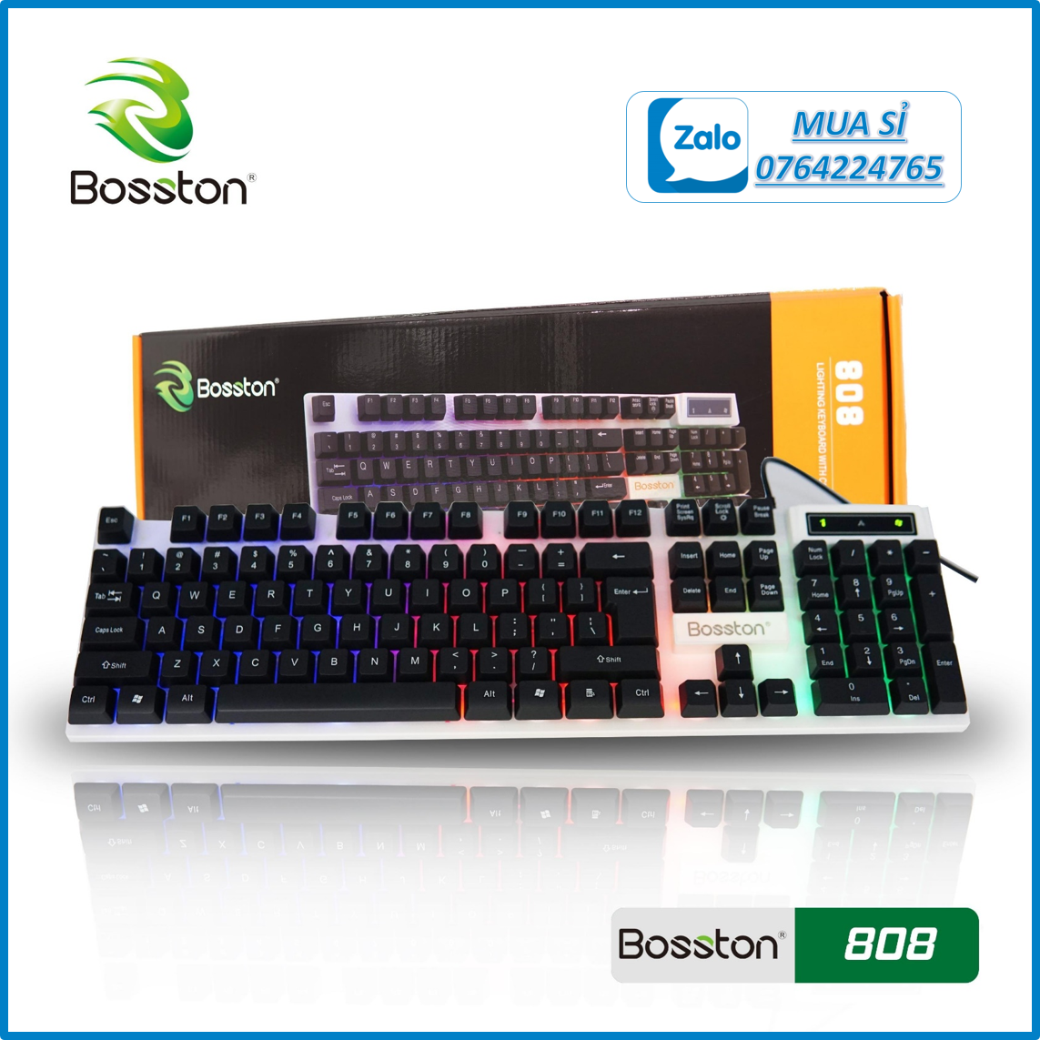 [THANH LÝ ĐẦU NĂM] [ MẪU MỚI ] Bàn Phím Giả Cơ Bosston 808 LED 7 Màu / Khắc lazer chống bay màu chữ ( MÀU NGẪU NHIÊN)