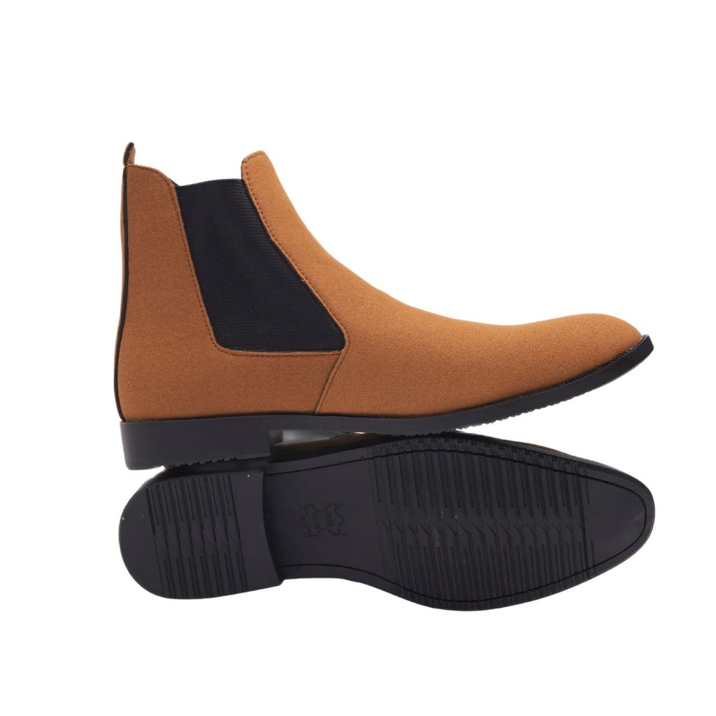 Men's Chelsea Boots in Suede Leather, Elastic Collar, 3cm High Sole with Sturdy Stitching - Cb548 Yellow Brown - Men Fashion - Menf