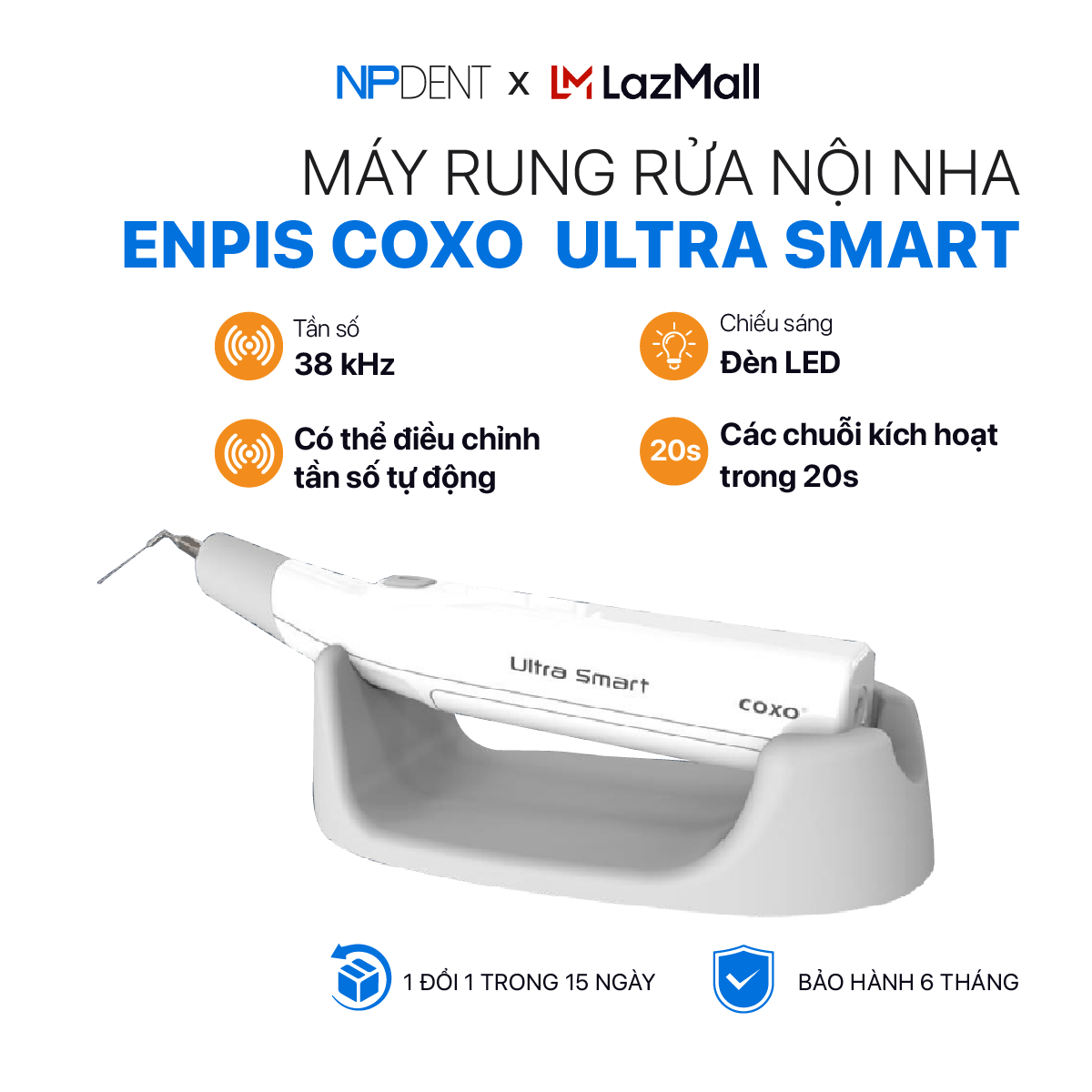 Máy rung rửa nội nha COXO ULTRA SMART, Máy rung rửa siêu âm NPDENT có thể điều chỉnh tần số tự động, hệ thống chiếu sáng đèn LED vận hành đơn giản - Bảo hành chính hãng 6 tháng