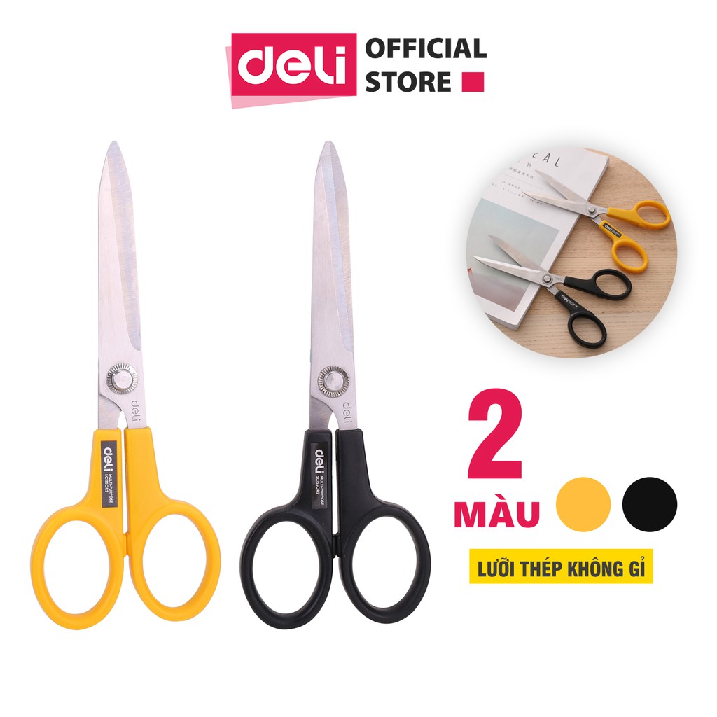 Kéo văn phòng 220mm deli, đen/vàng - 1 chiếc - e6014
