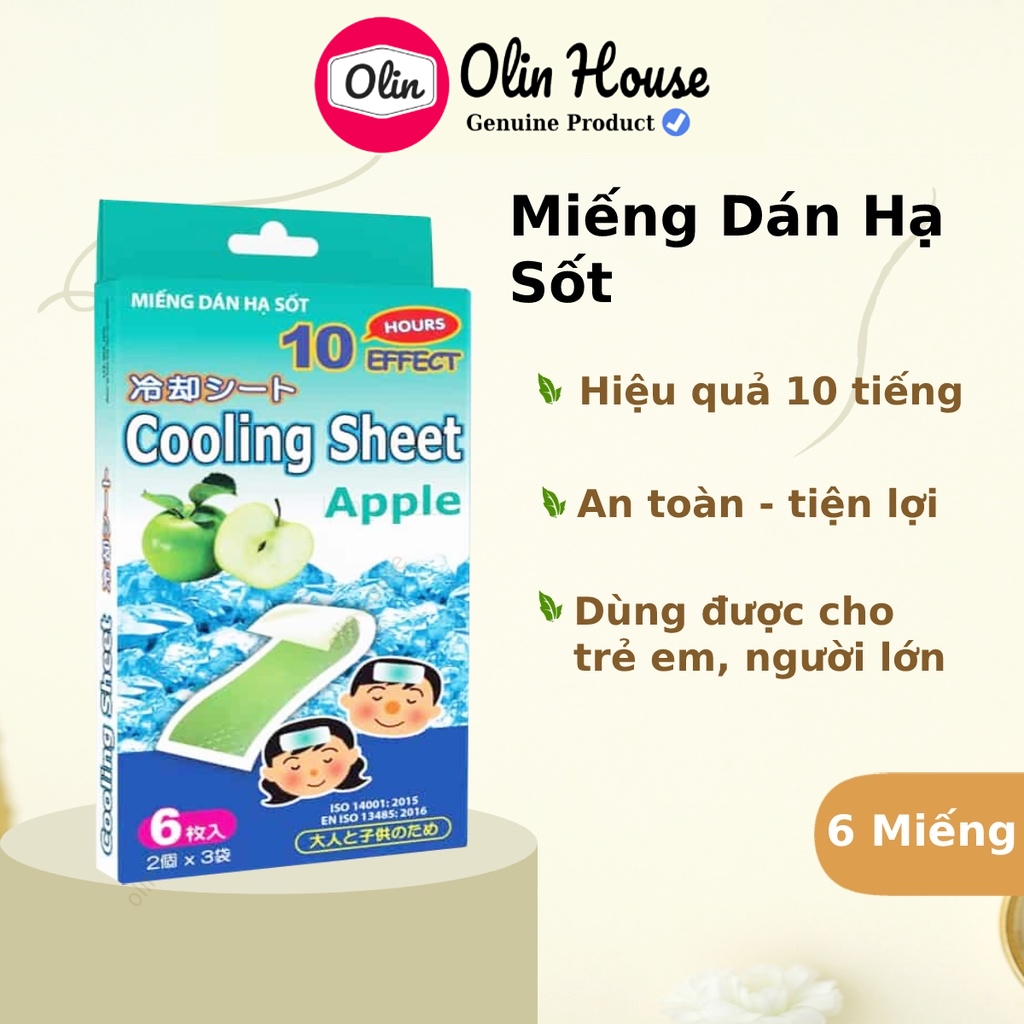 Miếng dán hạ sốt cho bé người lớn Cooling Sheet 6 miếng hiệu quả trong 10 tiếng - Olin House