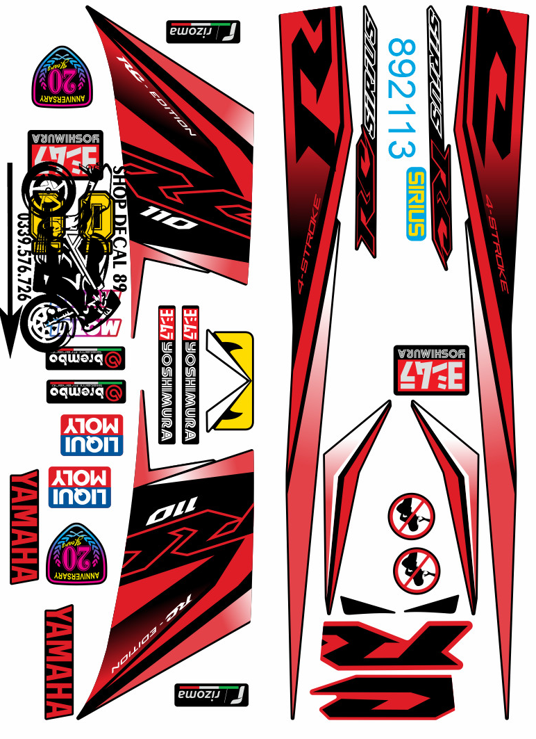 Tem rời Sirius MS MẪU RC ĐỎ ĐEN MS 892113 - Tem chế 3 lớp cao cấp - Dán xe sirius xăng cơ