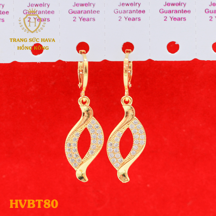 Bông Tai, Hoa Tai, Khuyên Tai Nữ Cá Tính Dáng Dài Đính Đá, Titan Xi Mạ Vàng Non 10k, 18k, 24k Thật Cao Cấp (Không Bị Đen) - Trang Sức Hava Hong Kong