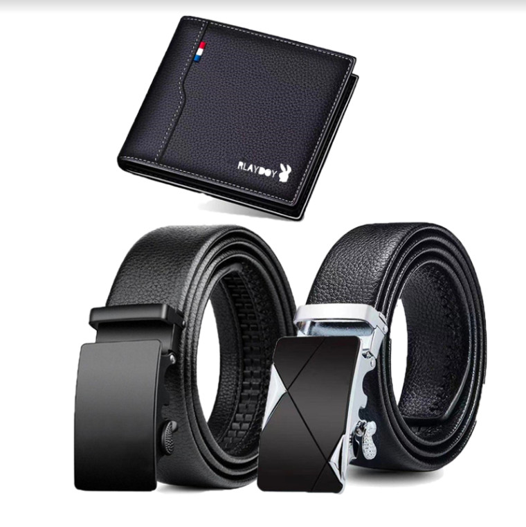 Bộ đôi thắt lưng nam dây nịt nam chất liệu da bò khóa tự động hàng hiệu cao cấp, tặng ví da nam cao cấp TGB+MPD+V20