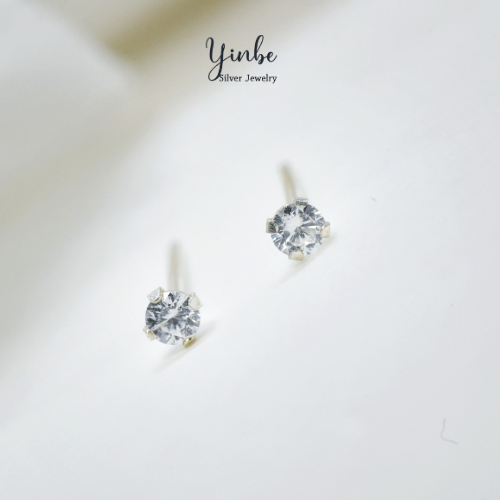 Bông tai bạc bông tai nụ đá bông tai đính đá 2mm Yinbe Silver xinh xắn