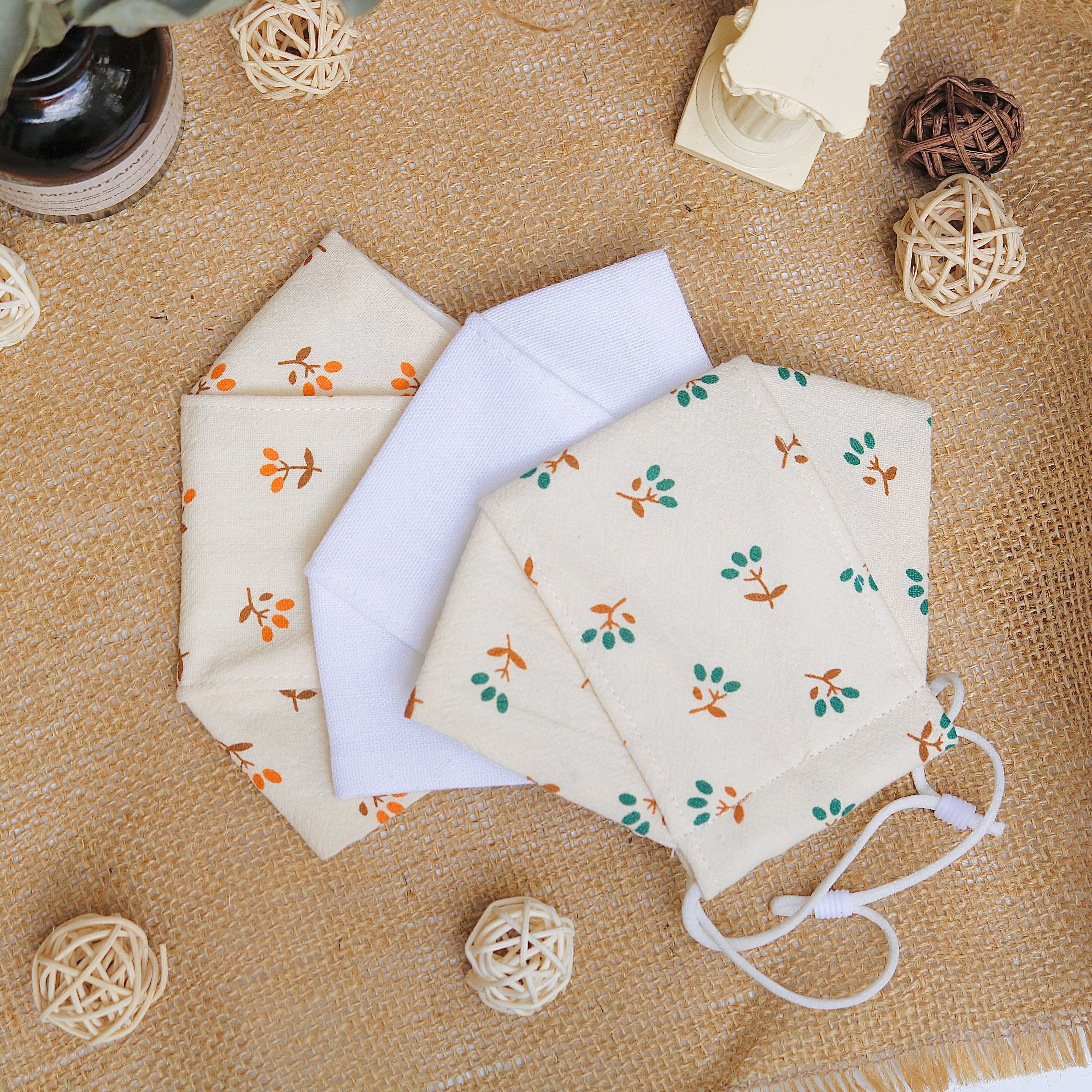 Combo 3 Khẩu Trang Vải Kháng Khuẩn Linen Cotton 3 Lớp Thô Cara Xanh Vàng Trắng