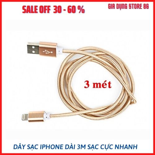 Dây Sạc IPhone  Dài 3M Bọc Dù Siêu Bền Sạc Cực Nhanh