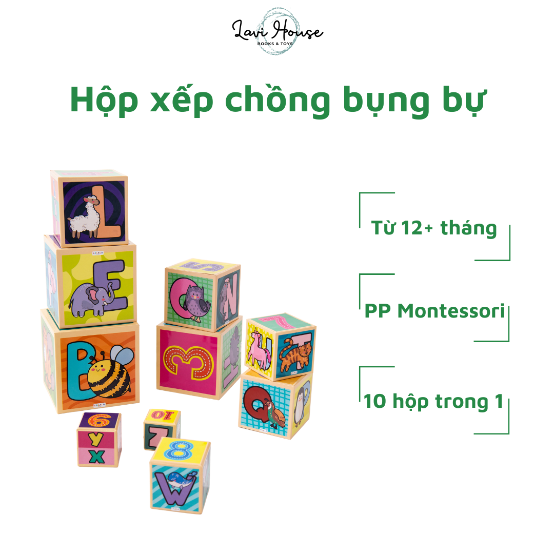 Hộp Xếp Chồng - Đồ chơi giáo dục theo PP Montessori giúp trẻ nhớ bảng chữ cái số đếm con vật Chất Liệu Giấy Cứng Đồ chơi giáo dục sớm cho trẻ từ 12+ tháng - Lavi House