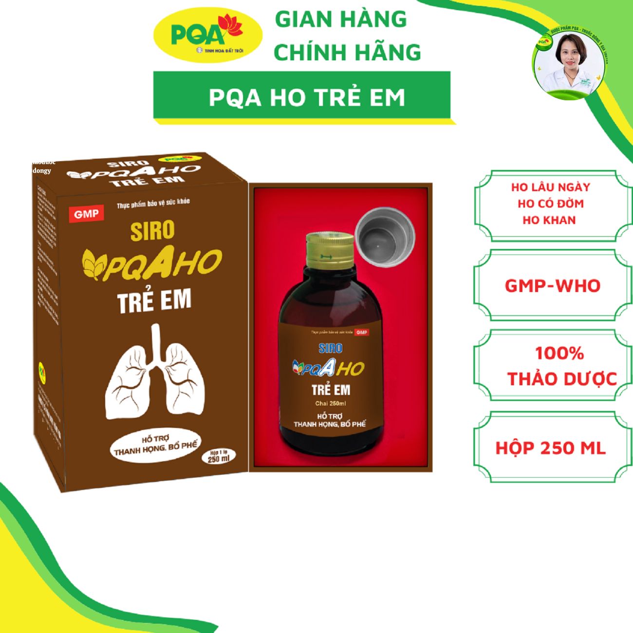 Siro PQA Ho Trẻ Em dùng cho trẻ em bị ho, ho lâu ngày, ho do thay đổi thời tiết, rát họng, ngứa họng, viêm họng, khản tiếng