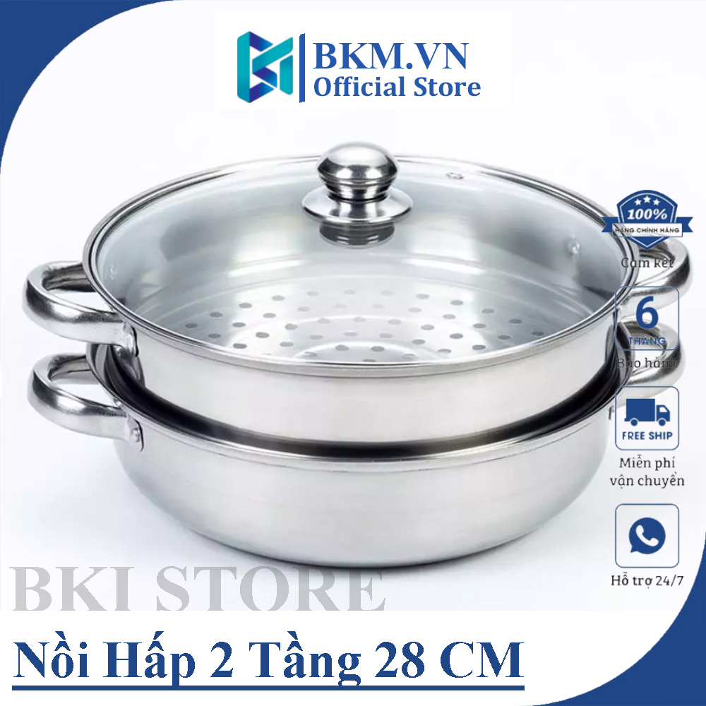 Nồi hấp inox 2 tầng đa năng, Nồi cách thủy dùng được cho bếp từ