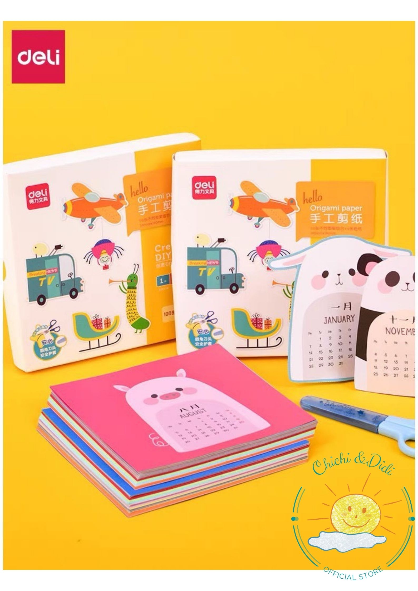 Set kéo giấy tập cắt Deli 100 tờ 1 kéo cho bé