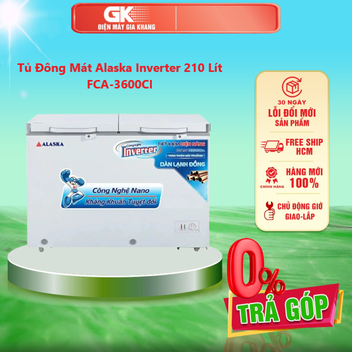Tủ đông mát alaska inverter 210 lít fca-3600ci - - tủ 2 ngăn: 1 ngăn đông, 1 ngăn mát dàn lạnh ống đồng - giao hàng toàn quốc - freeship hcm