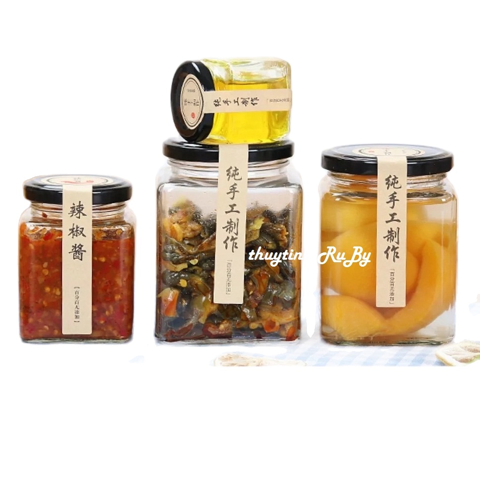 Hũ Lọ Thủy Tinh Đựng Thực Phẩm Vuông 750ml, Hủ Đựng mật ong, Lọ Gia vị, Lọ thủy tinh đựng bột nghệ