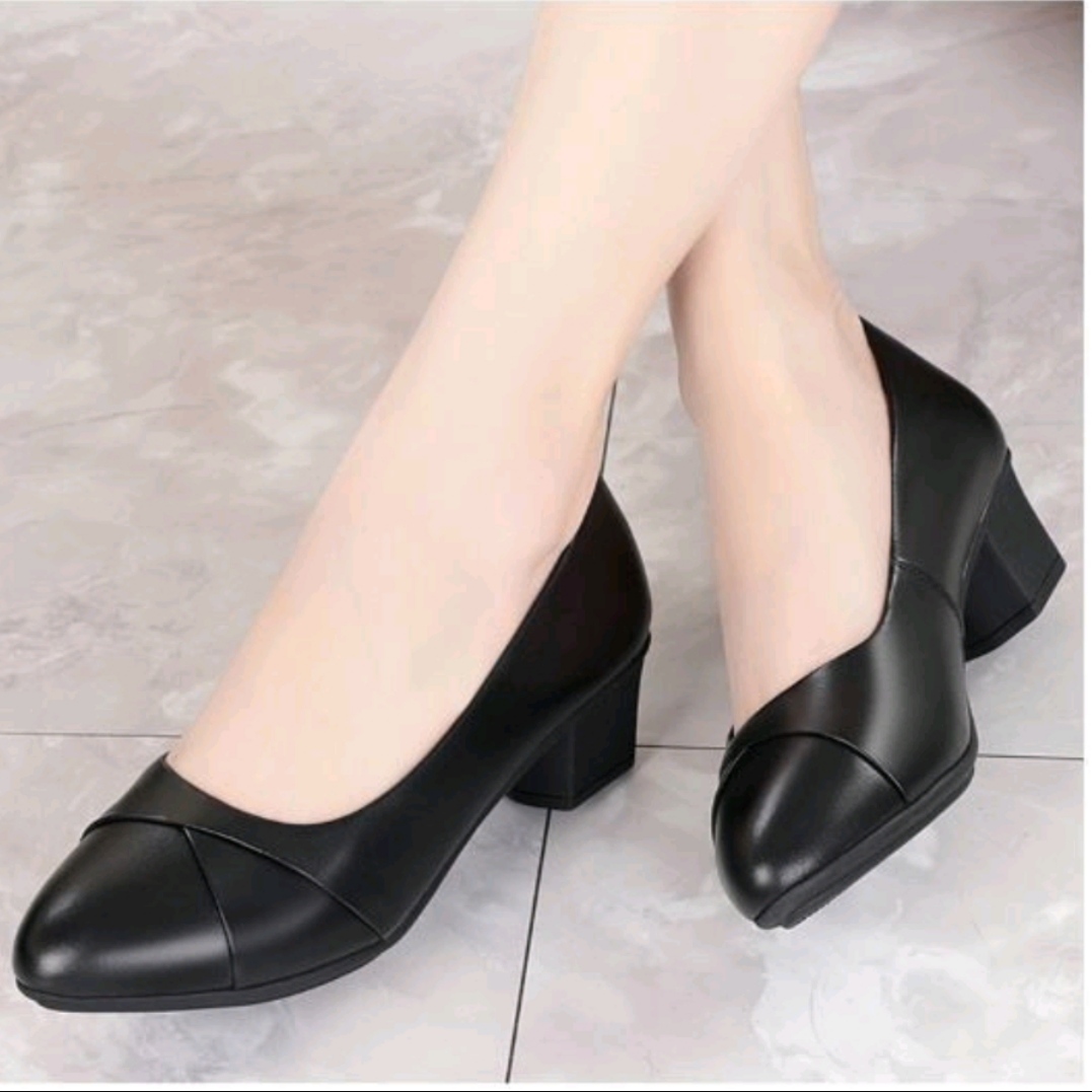 Giày cao gót nữ da gấp mềm đế 4cm siêu êm chân