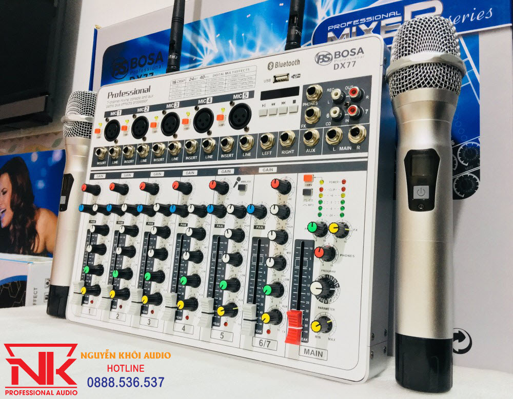 Mixer tích hợp micro bosa dx77-có bluetooth,chuyên livestream