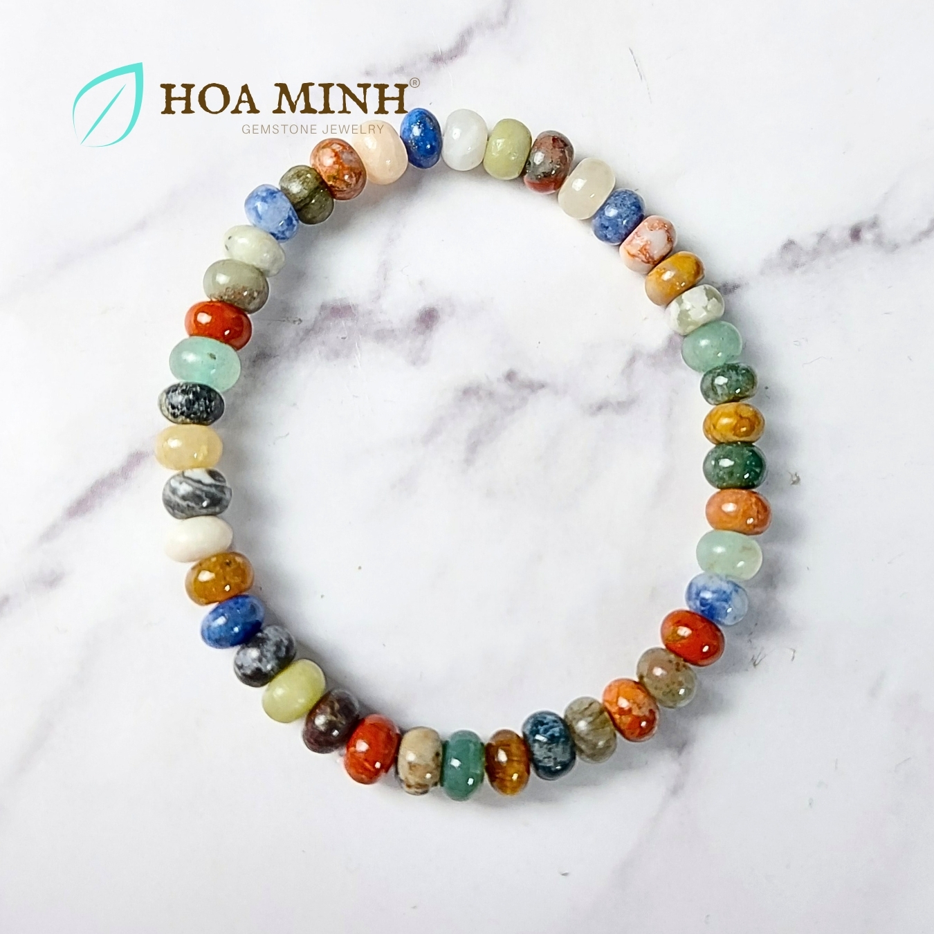 Vòng tay phong thủy kiểu bánh xe hạt 6.4 li ngũ hành đủ loại đá Lapis Lazuli thanh kim Chalcedony Thạch anh Ngọc jasper không kén mệnh | Hoa Minh Gem 