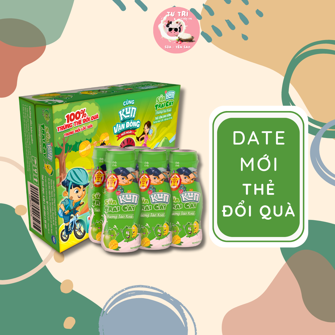 Sữa Kun trái cây táo xoài chai 85ml dạng sữa trái cây thùng 48 chai Date luôn mới.