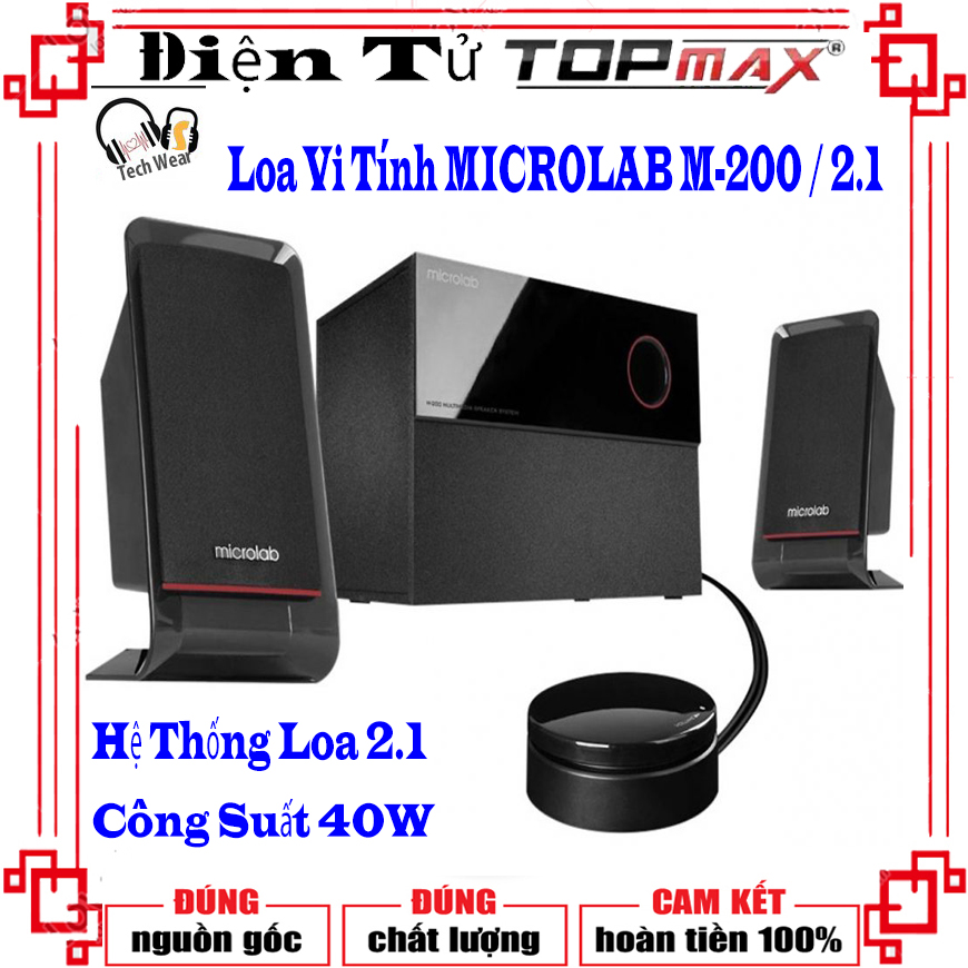 "Loa Vi Tính Công Suất Lớn - Loa Vi Tính MICROLAB M-200BT / 2.1 - Loa Microlab M-200BT hệ thống loa 2.1, có công suất lên tới 40W, Thiết Kế Nguyên Khối Cứng Cáp Cá Tính, Dễ Dàng Lắp Đặt Tại Nơi Giải Trí Hay Góc Làm Việc, – BH 12 Tháng.