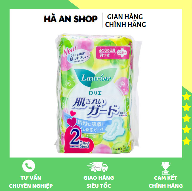 Sét 2 gói bvs siêu thấm cánh laurier 20.5cm 20x2 miếng ban ngày, 9x2 miếng ban đêm 30cm
