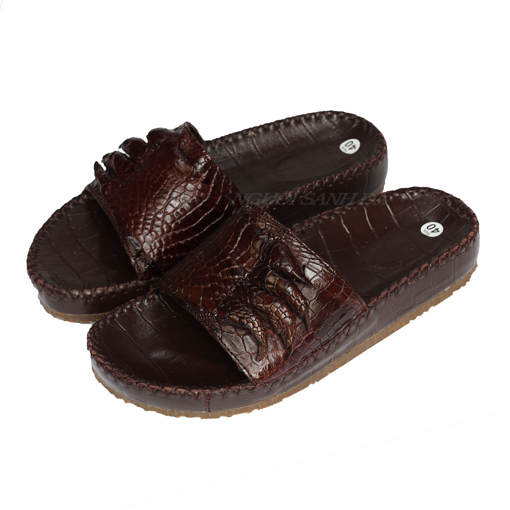 Dép nam quai ngang da cá sấu thật, Dép da cá sấu xịn NGƯỜI SÀNH DA DCS710, [TẶNG KÈM MÓC KHÓA CHÂN CÁ SẤU ]