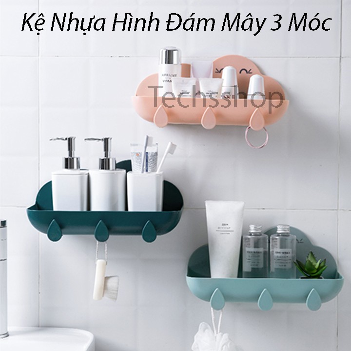 Kệ nhà tắm đa năng hình đám mây mưa 3 móc - Bộ kệ để xà phòng dầu gội dán tường để kem đánh răng - Kệ phòng tắm có móc treo bông tắm máng khăn - Đồ dùng nhà vệ sinh - Kệ nhà bếp đũa muỗng - Kệ phòng ngủ