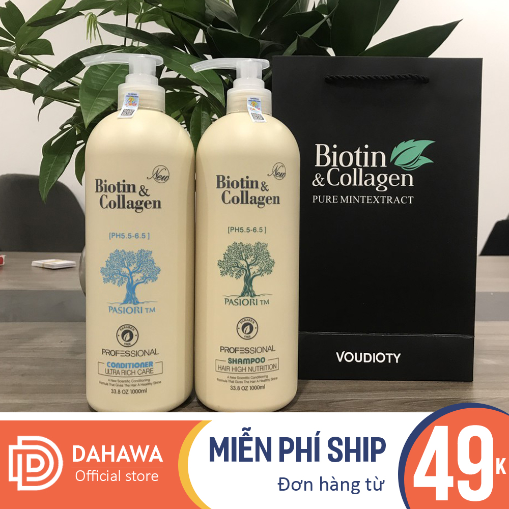 (Cặp 2 chai 1000ml) Dầu gội đầu biotin collagen new loại tốt dùng cho salon, phục hồi khô sơ hư tổn và kích thích mọc tóc siêu mềm mượt DSDG38