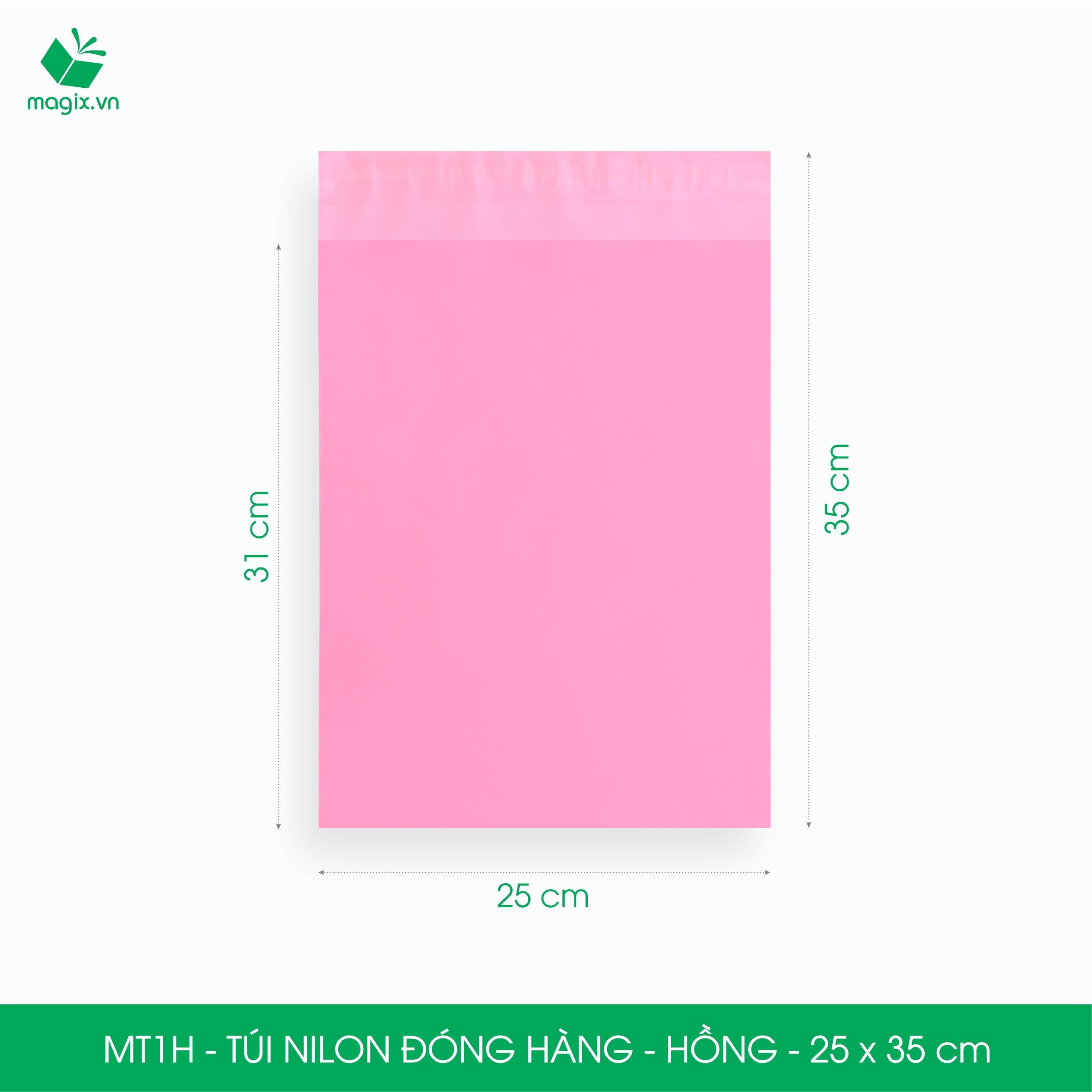 MT1H - 25x35 cm - Túi nilon gói hàng - 100 túi niêm phong đóng hàng màu hồng
