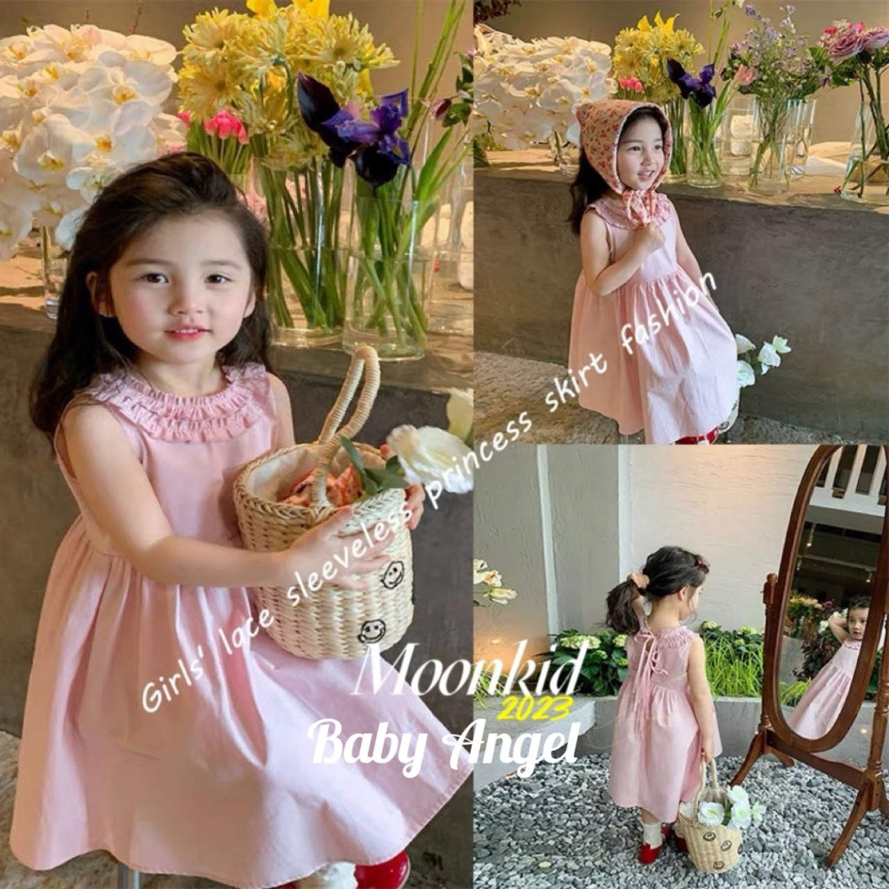 Váy đầm bé gái-Cổ bèo thắt nơ sau lưng siêu đẹp