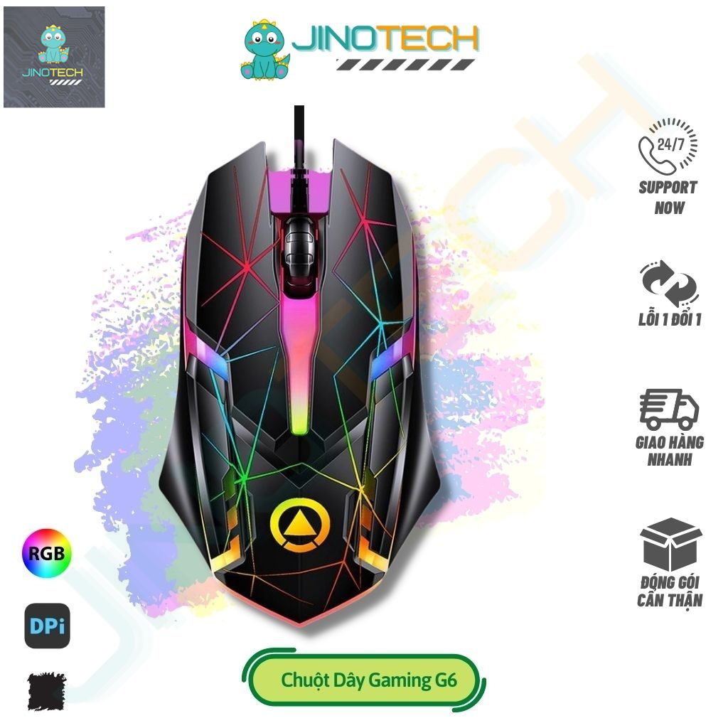 Chuột Gaming Máy Vi Tính JINOTECH YINDIAO G6 Led RGB Đổi Màu Tự Động Chuột Dây Game Thủ Chuyên Game Laptop PC