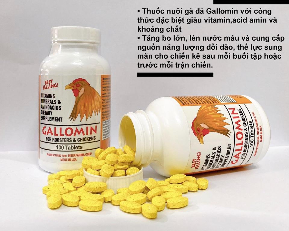 GALLOMIN - Thuố.c nuôi tăng cơ cho gà đá hộp 100 viên