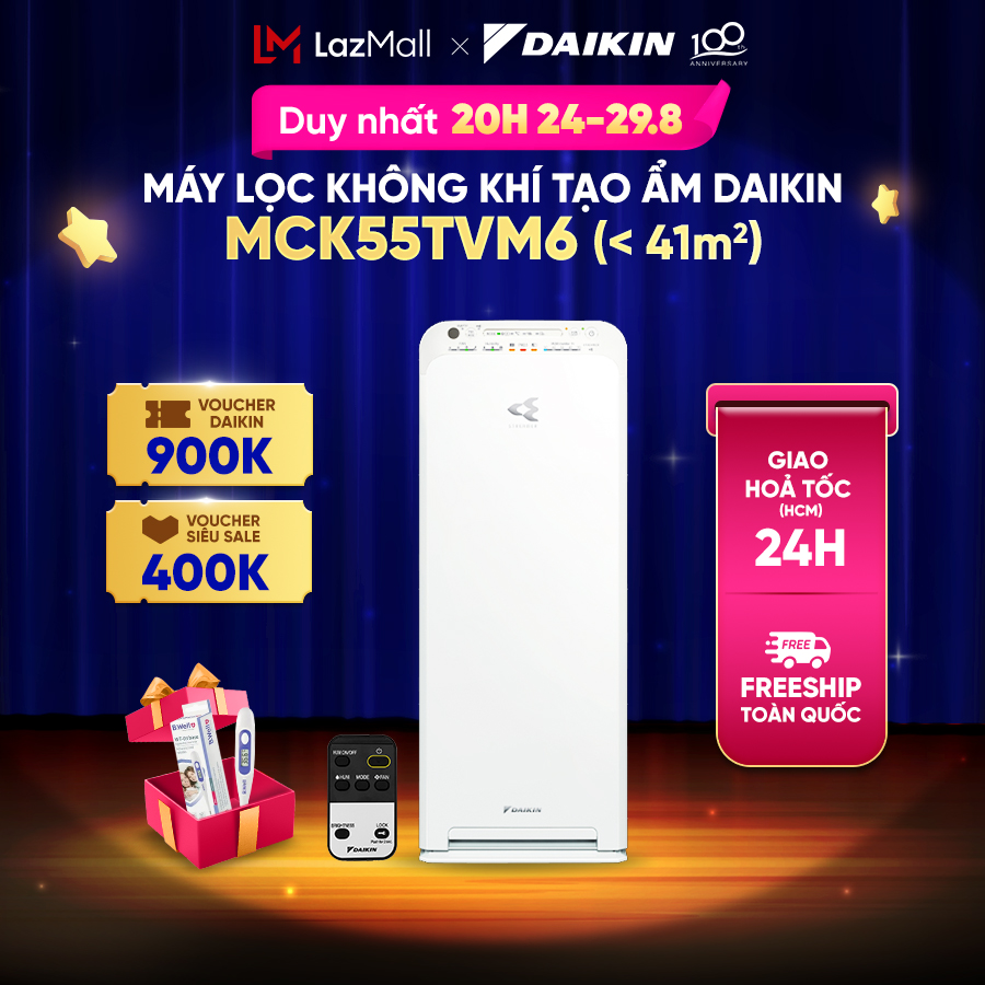 [MIỄN PHÍ SHIP] - Máy Lọc không khí Daikin MCK55TVM6 - Tạo ẩm - Phù hợp phòng 41m2 - Phin lọc tĩnh điện Hepa sử dụng 10 năm - Công nghệ Streamer độc quyền