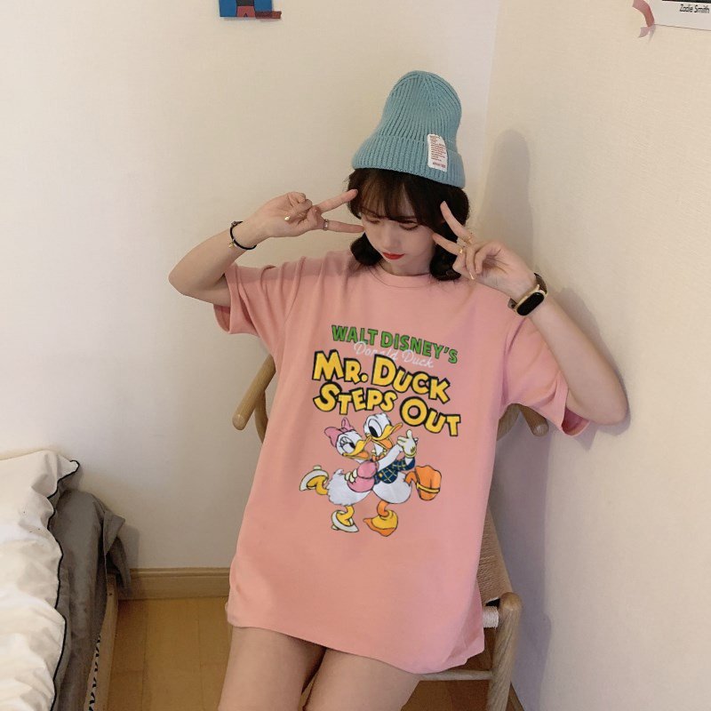 Ảnh thật - Áo Phông Zara Mr Duck Steps Out màu hồng nhạt đáng yêu chất cotton 100%