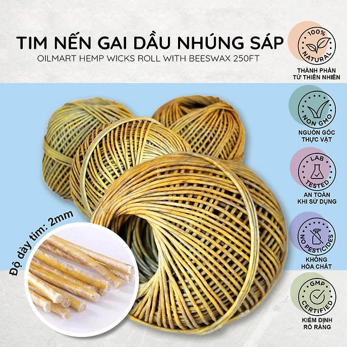 Tim nến gai dầu nhúng sáp ong – dạng cuộn 250ft