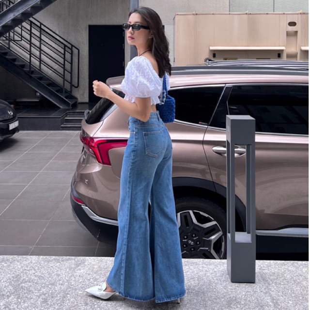 Ori - quần jeans xanh ống l-oe - ori flared jeans
