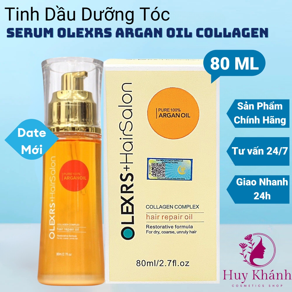 Tinh dầu xịt dưỡng bóng thơm phồng tóc mềm mượt Olexrs repair argan serum hair oil treatments Collagen 80ml nam nữ,chai gel nước sirum duong dau phụ liệu phục hồi chăm sóc làm dày kích mọc nhanh tóc uốn chắc khoẻ chuyên sâu giữ nếp rẻ-Huy Khánh Cosmetics